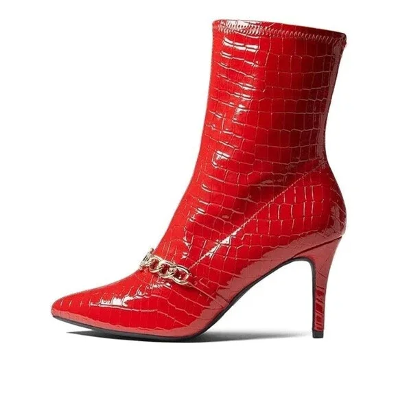 Juicy Couture Tommi Women's US 8 Red Snakeskin Stiletto Heel Ankle Boots RHS7329 - Picture 2 of 10